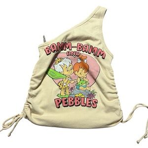 Bamm-Bamm Pebbles Cream Tank Top One Shoulder Size Medium Tie Sides Flintstones